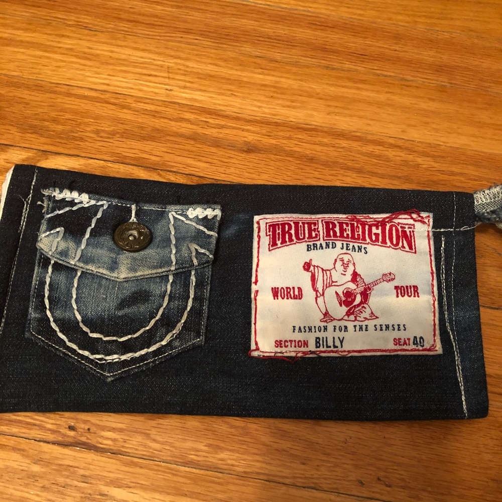 Denim patchwork clutch